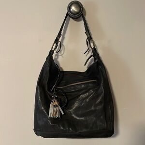 Tano Made in Italy dark brown leather shoulder bag braided details